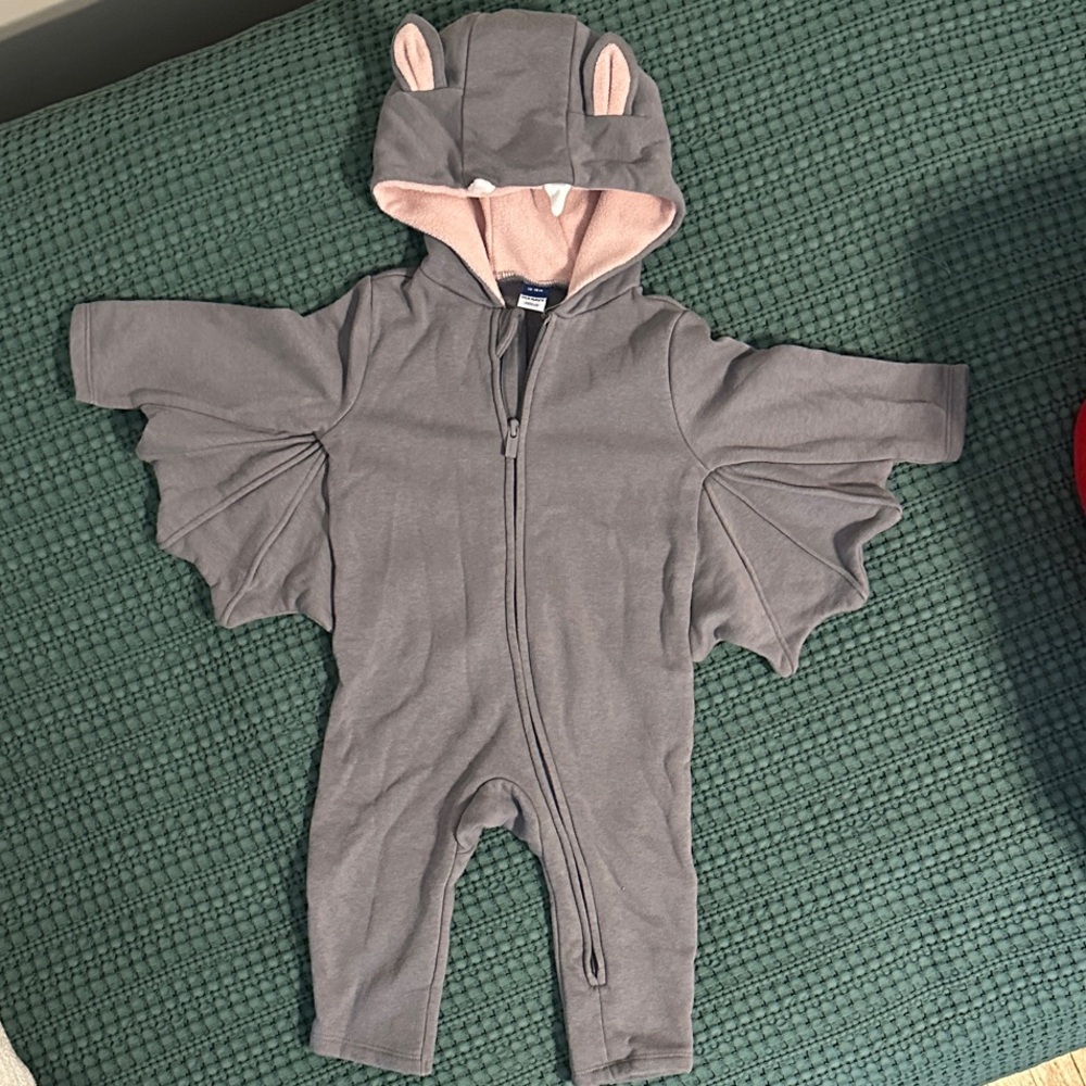 Gray Bat Costume Onesie with Pink Lining